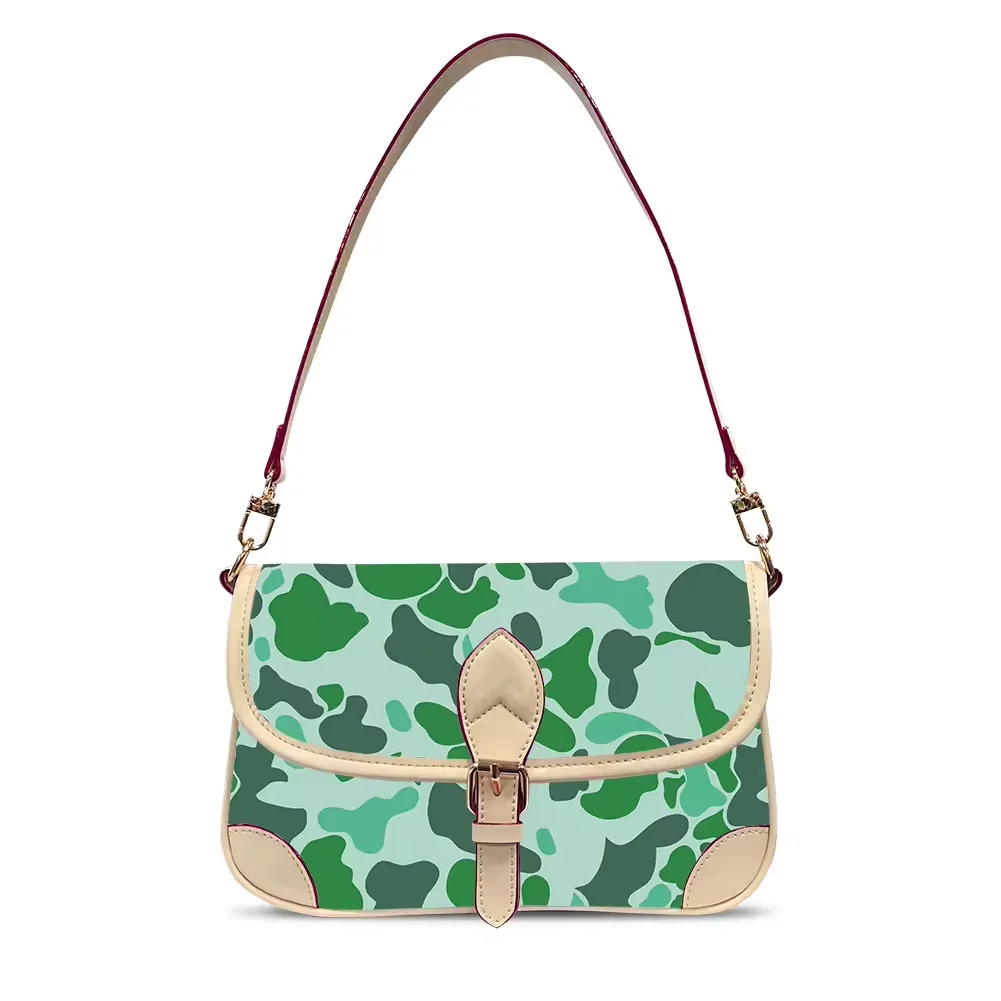 

New Women Custom Jungle Camo Flap Shoulder Bag PU Leather Saddle Underarm Bag Cloud Camo Fashion Casual Daily Crossbody Handbag