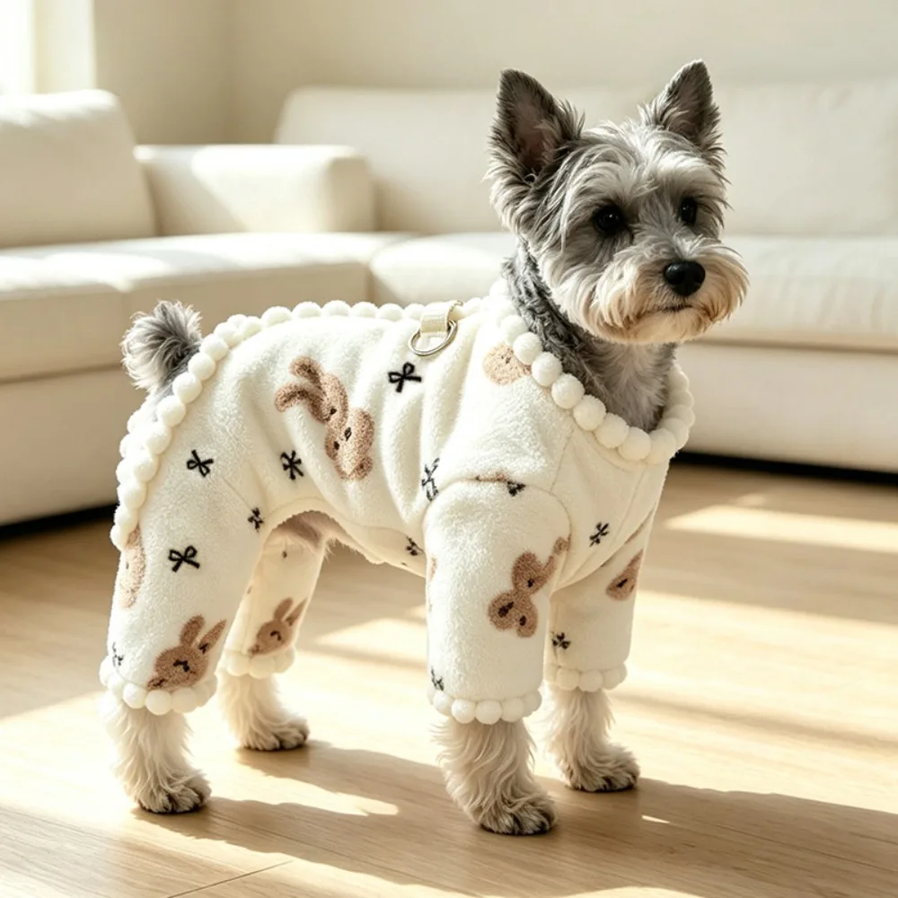 Stylish One-Piece Design Dog Warm Clothes Thick-Warmed Dog Bodysuit Cute Patterns Windproof Pet Clothes Autumn/Winter Use