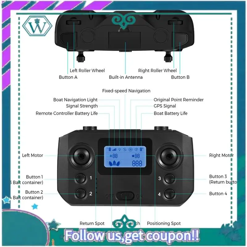 A75Q-ตกปลาเหยื่อเรือรีโมทคอนโทรลหน้าจอ LCD สําหรับ D19 D20 GPS ตกปลาเหยื่อเรืออุปกรณ์ตกปลา