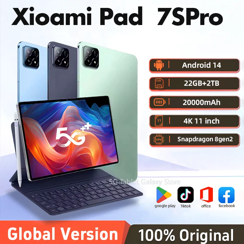 2025 New7S Pro Tablet with Snapdragon 8gen2 4K Screen 22GB RAM 2TB Storage Android 14 System Dual-Mode 5G and Wi-Fi 20000mAh