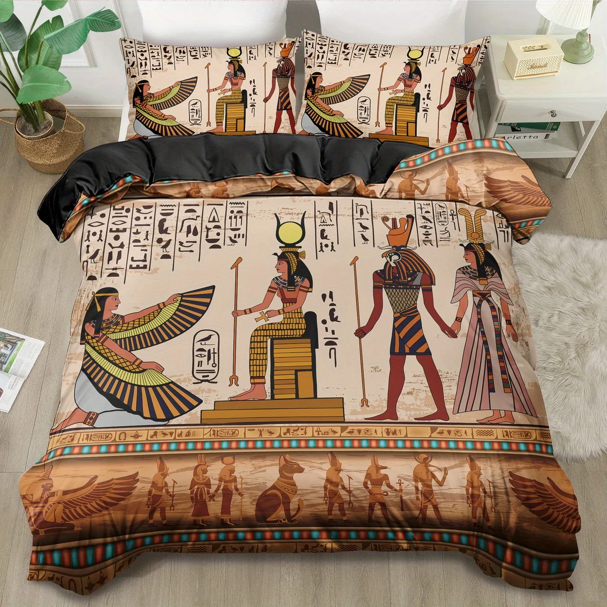 Extra Large Soft down Comforter Set - Egyptian Pharaoh Style Bedroom Pyramid Bedding - Large Size Comforter with Matching Shams