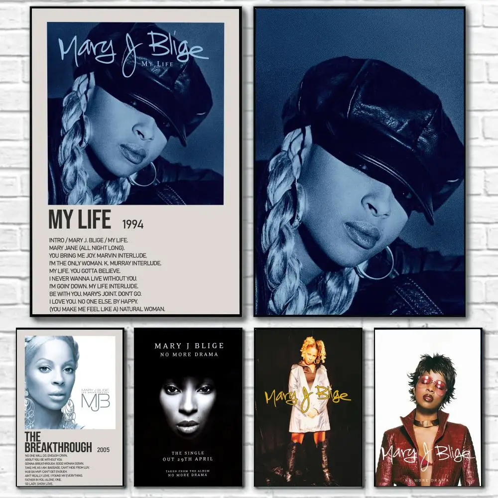 Klassischer Sänger Mary J. Blige Poster Kunstplakat Film Wandbild Familie Kinderzimmer Wanddekoration Druck Geschenk