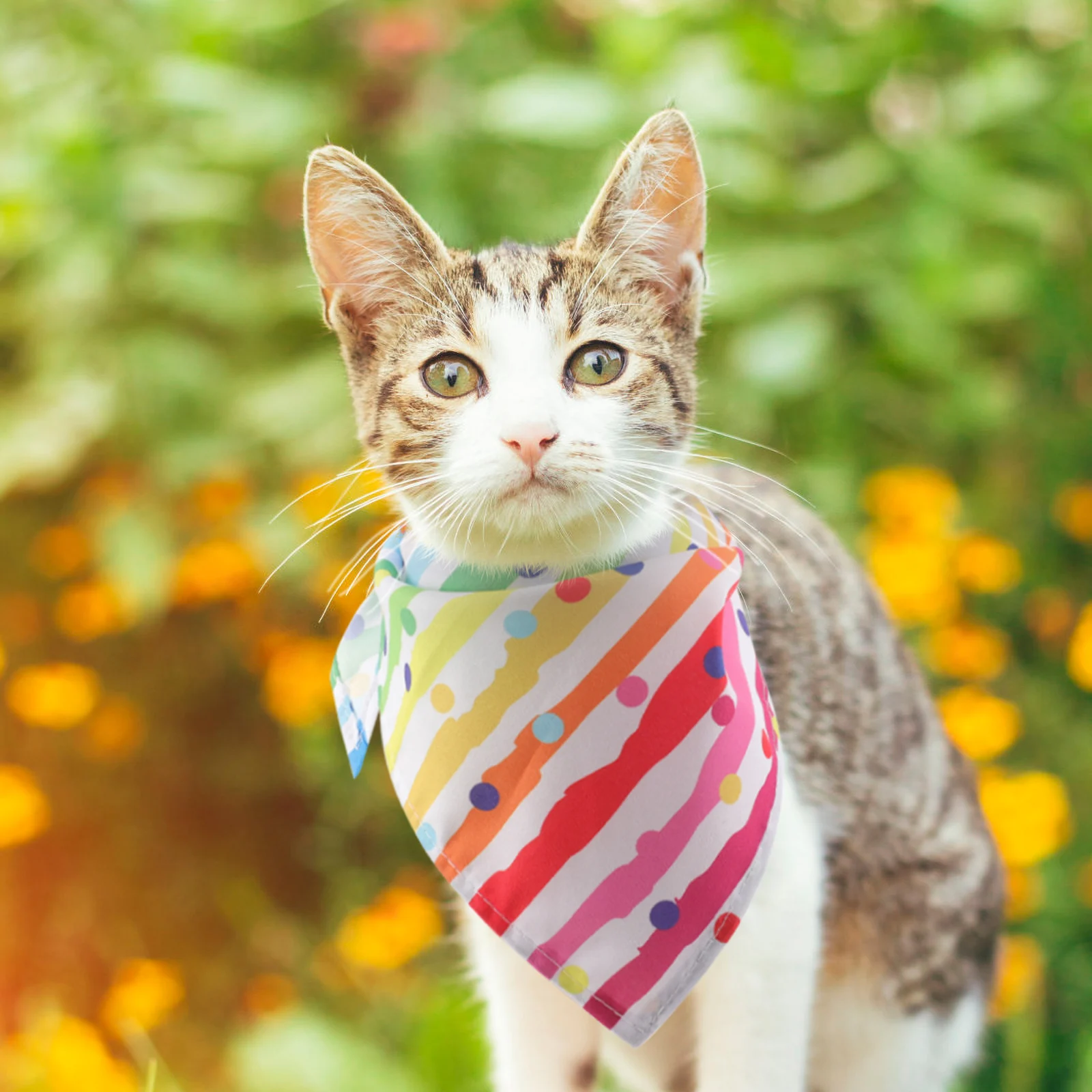 

Rainbow Striped Pet Birthday Bandana Scarves for Dogs Cats Puppy Polyester Triangle Bandanas Adjustable Comfortable Pet Party