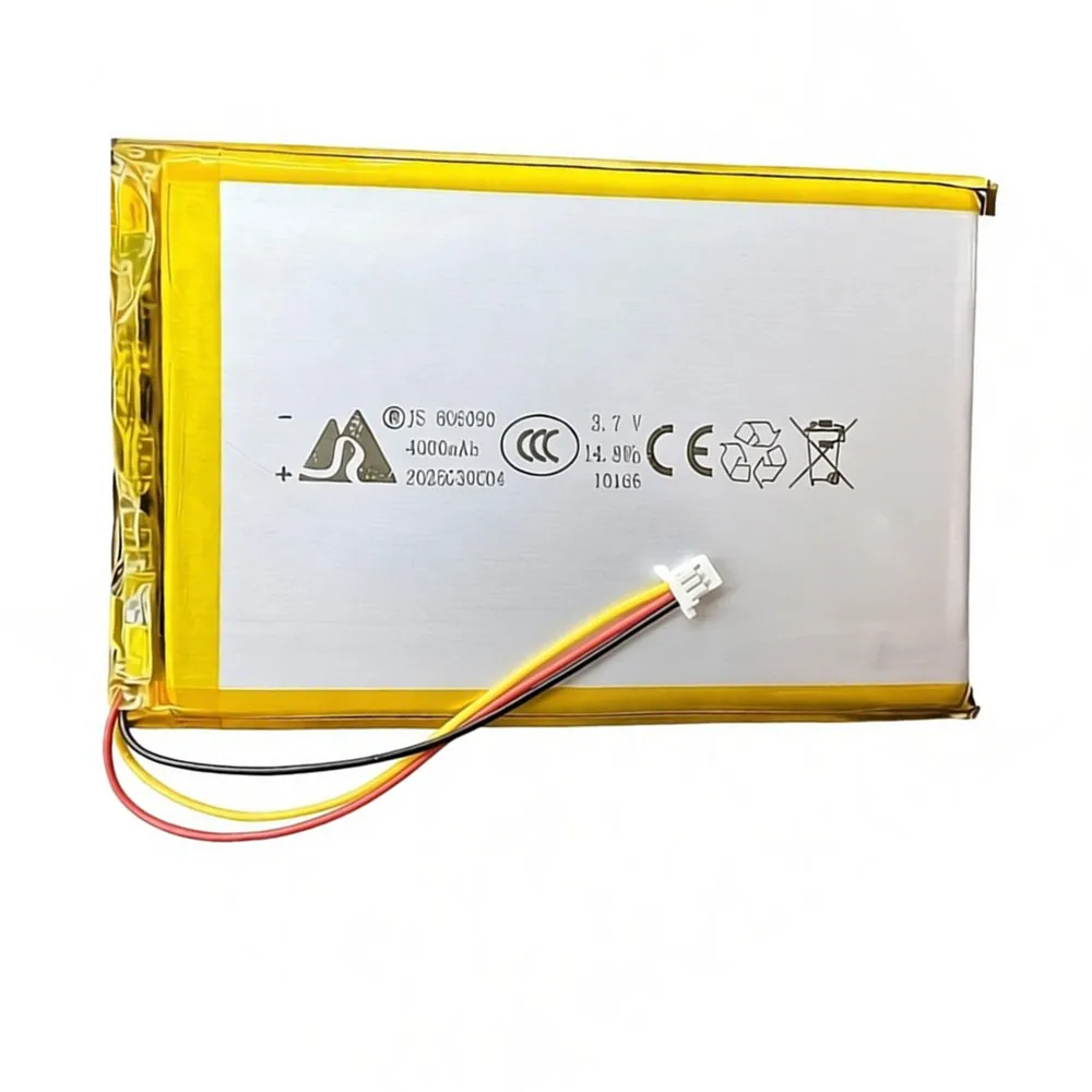 4000mAh 3.7V 606090 With JST 1.0mm 3Pin Plug Polymer Lithium Rechargeable Battery For GPS Dashcam Bluetooth Headphones Headset