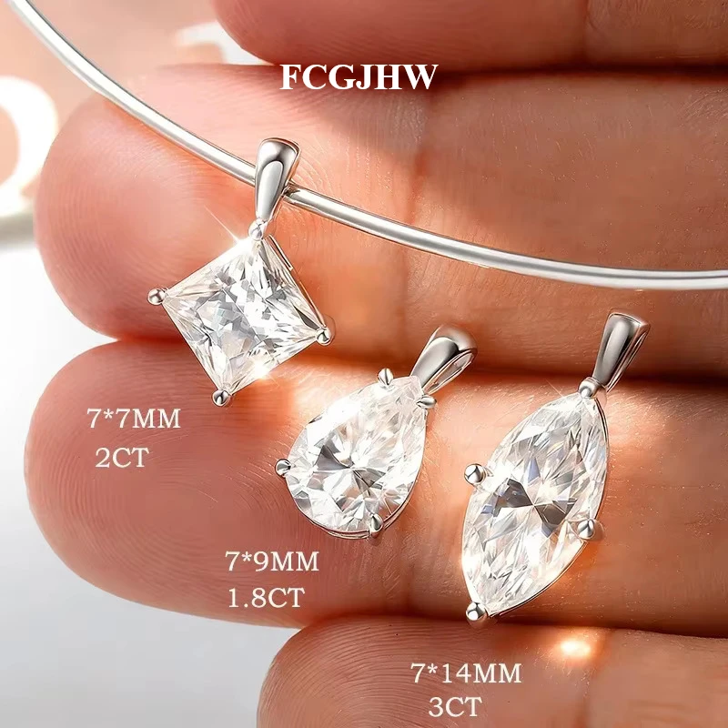 FCGJHW 1.2MM Moissanite Pure S925 Silver Necklace for Women 1.8CT 2CT 3CT Pendant Valentine's Day Gift Lab Diamond Jewelry 2026