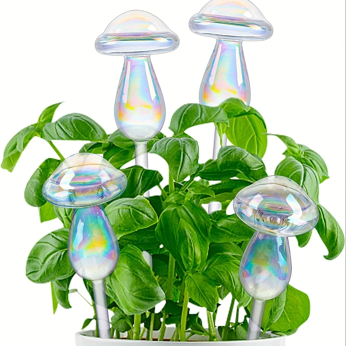 4pcs Plant Watering Globes, Hand Blown Clear Glass Self Watering Planter Stake Mushroom Watering Globes, Plant Watering Devices