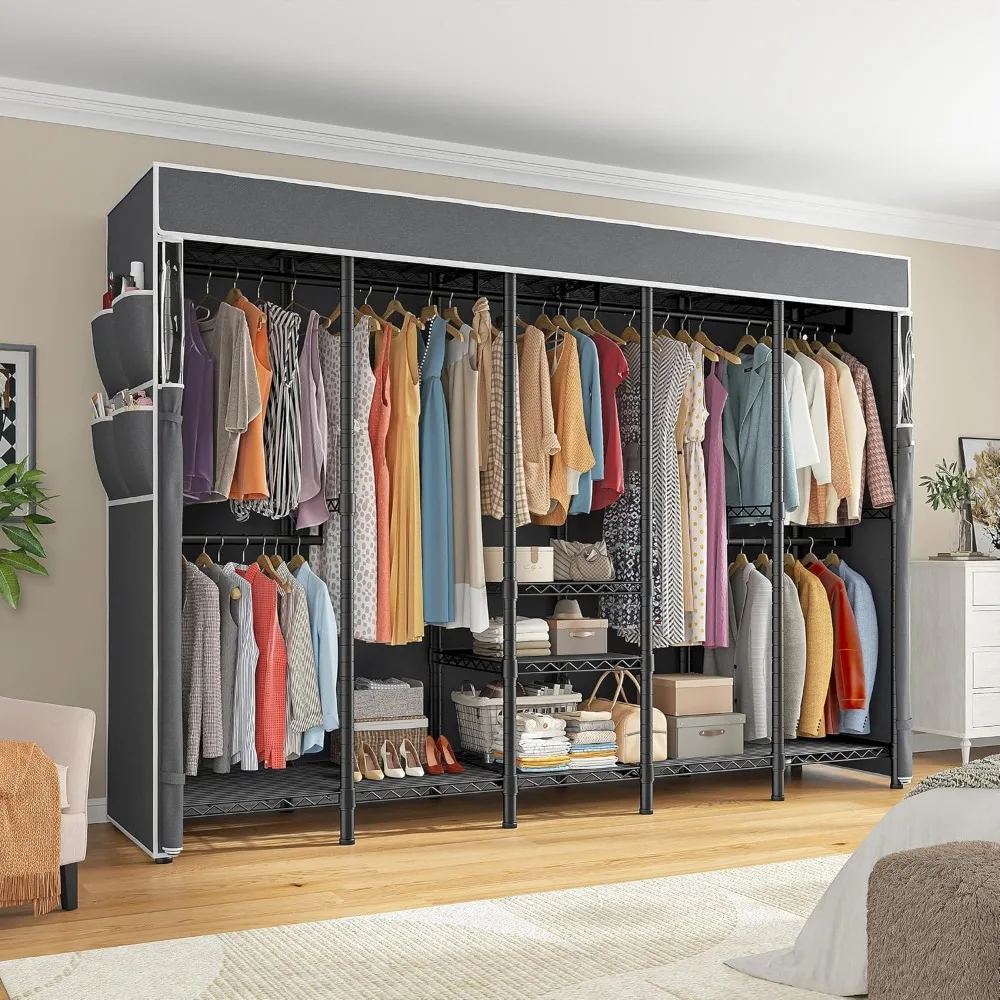 90.6" W Clothes Rack with Cover Heavy Duty Clothing Rack with Cover Loads 1200LBS Wardrobe Closet Freestanding Garment Rack for