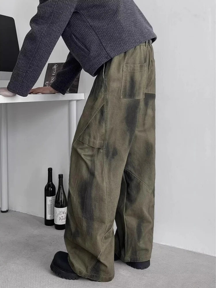 

Повседневные брюки с американской талией в стиле ретро, мужские свободные широкие брюки для спецодежды, брюки в сложенном виде, молодежные брюки с крашением Dir