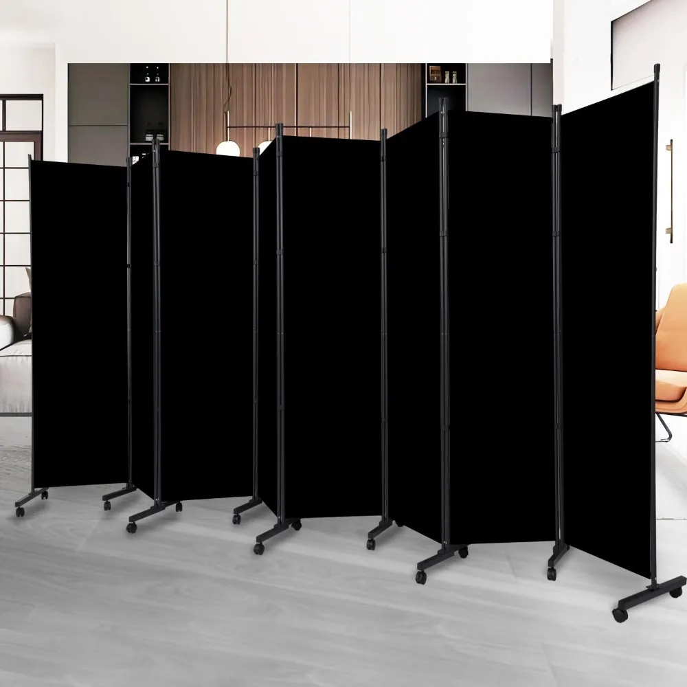 Room Divider Folding Privacy Screens with Lockable Wheels, 176'' Fabric Partition Room Dividers Freestanding Room Divider Panel