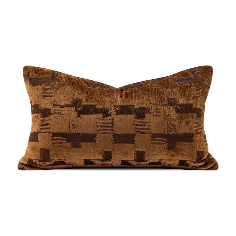 Brown Yellow Pillows Warm Color Cushion Case Retro Geometric Check Decorative Pillow Cover For Sofa Chair Home Decorations