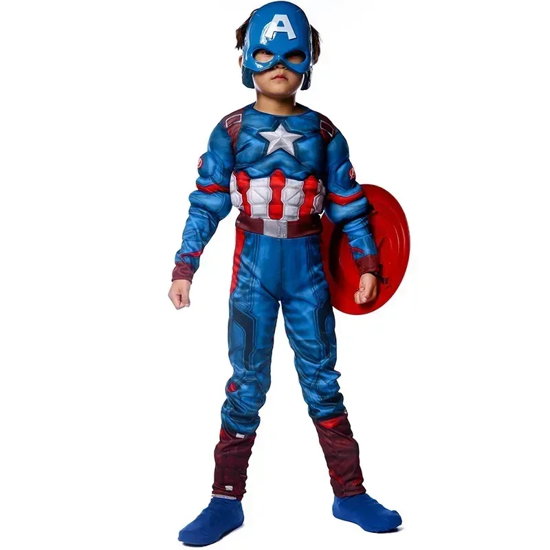 Anime Cosplay Halloween Purim Boys Captain Rogers Costume Blue Superhero Muscle America Jumpsuit Fantasia Fancy Dress Outfit