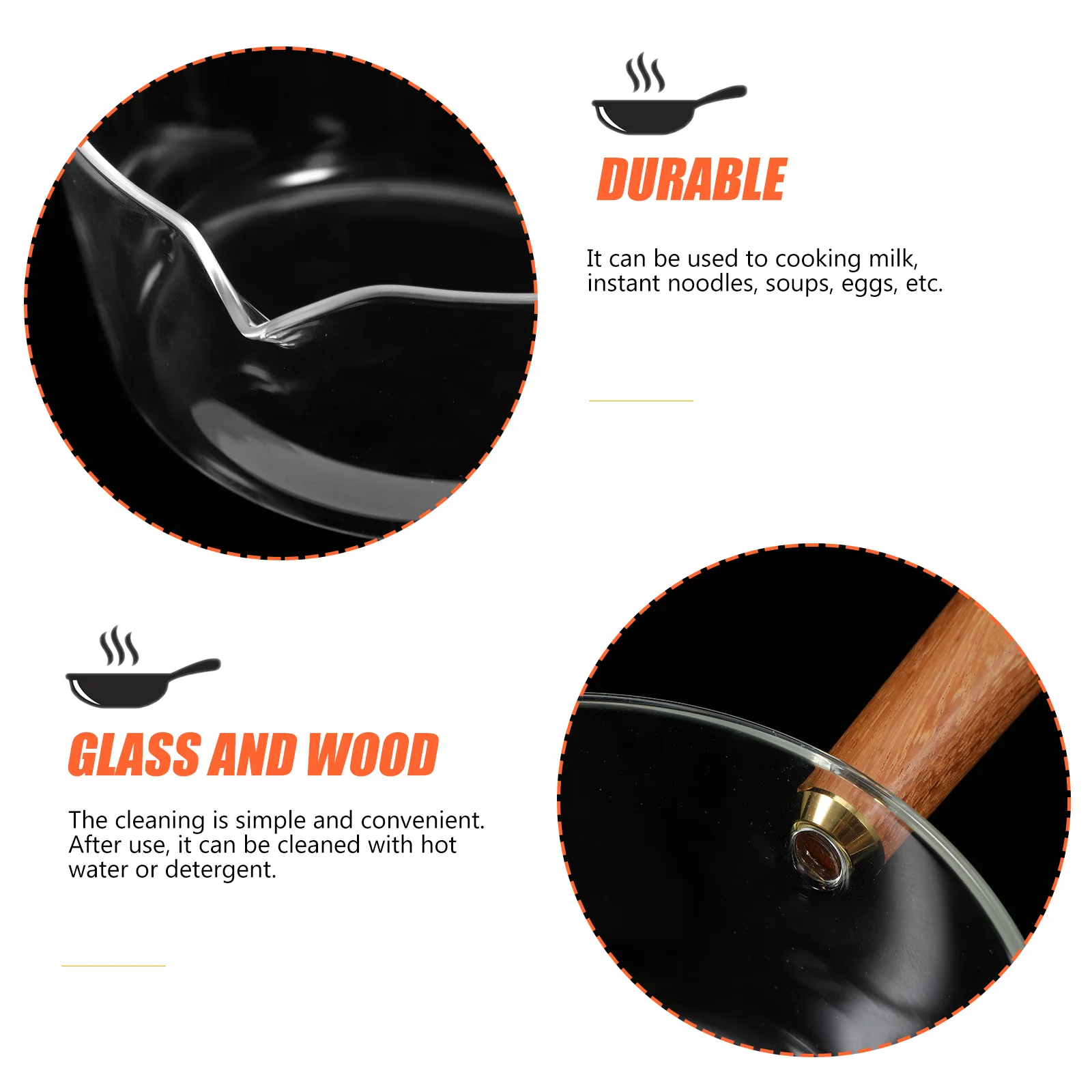 

1Pcs Small Glass Breakfast Pot Wooden Handle Milk Soup Cooking Instant Noodles Household Food Stockpot Kitchen Supply