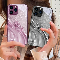 Creative Peach Blossom Purple For IPhone 16 Pro Max 15 Pro 14 13 12 Mini 11 XS Max XR 7 8 Plu SE 2022 Tempered Glass Phone Case