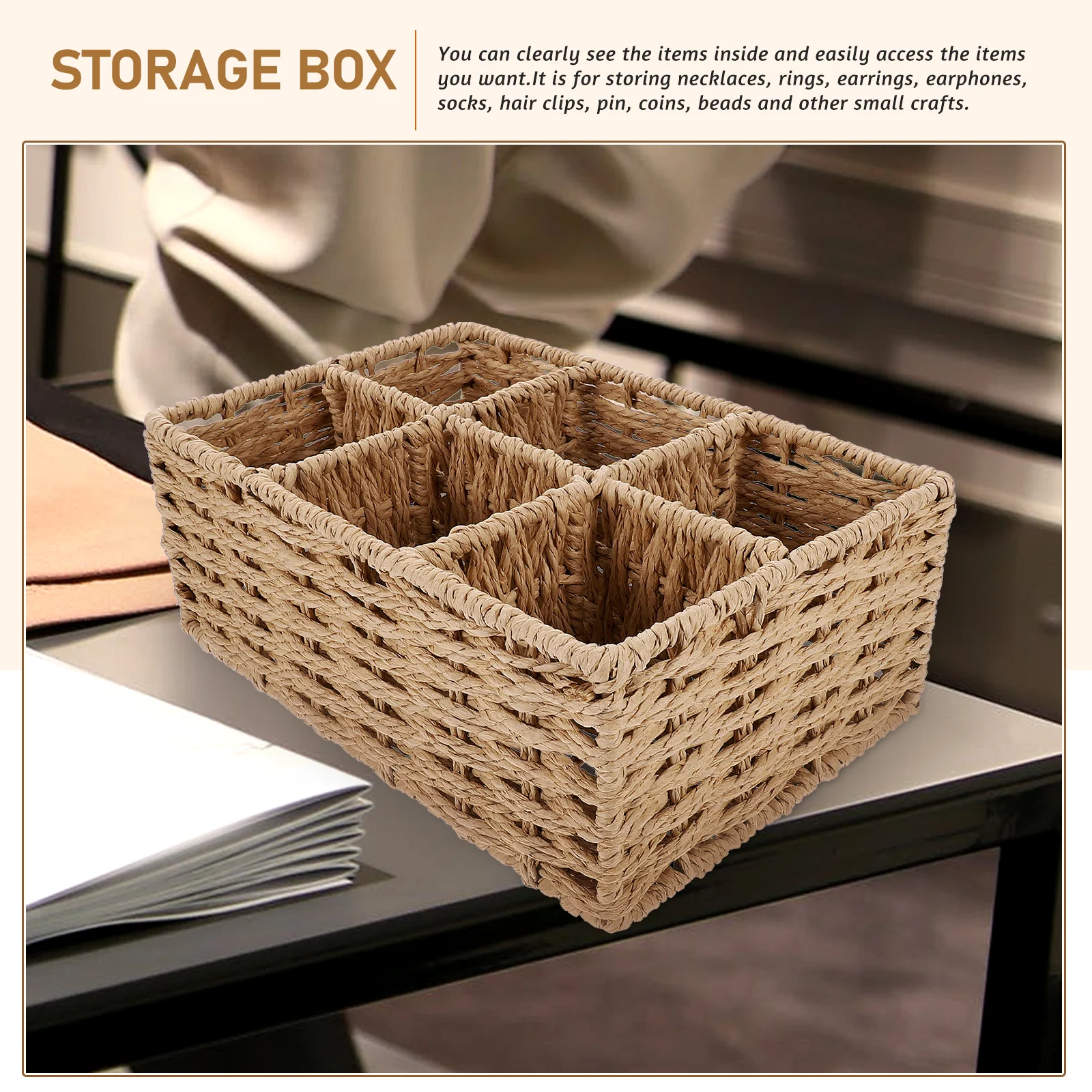

1Pcs Six-Grid Classify Storage Box Creative Jewelry Holder for Home Office Desktop Large Capacity Sundries Organizer Hand-Woven