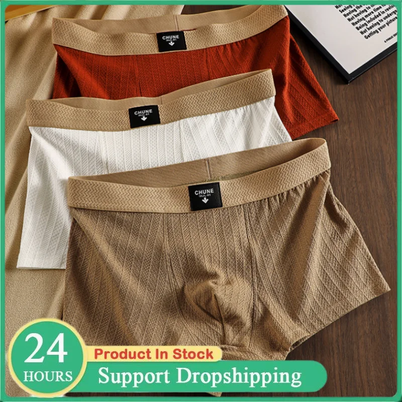 Herren-Boxershorts aus Baumwolle, gestrickt, Jacquard-Unterwäsche, hygroskopisch, atmungsaktiv, Netz-Unterhose, weich, hochelastisch, mittlere Taille