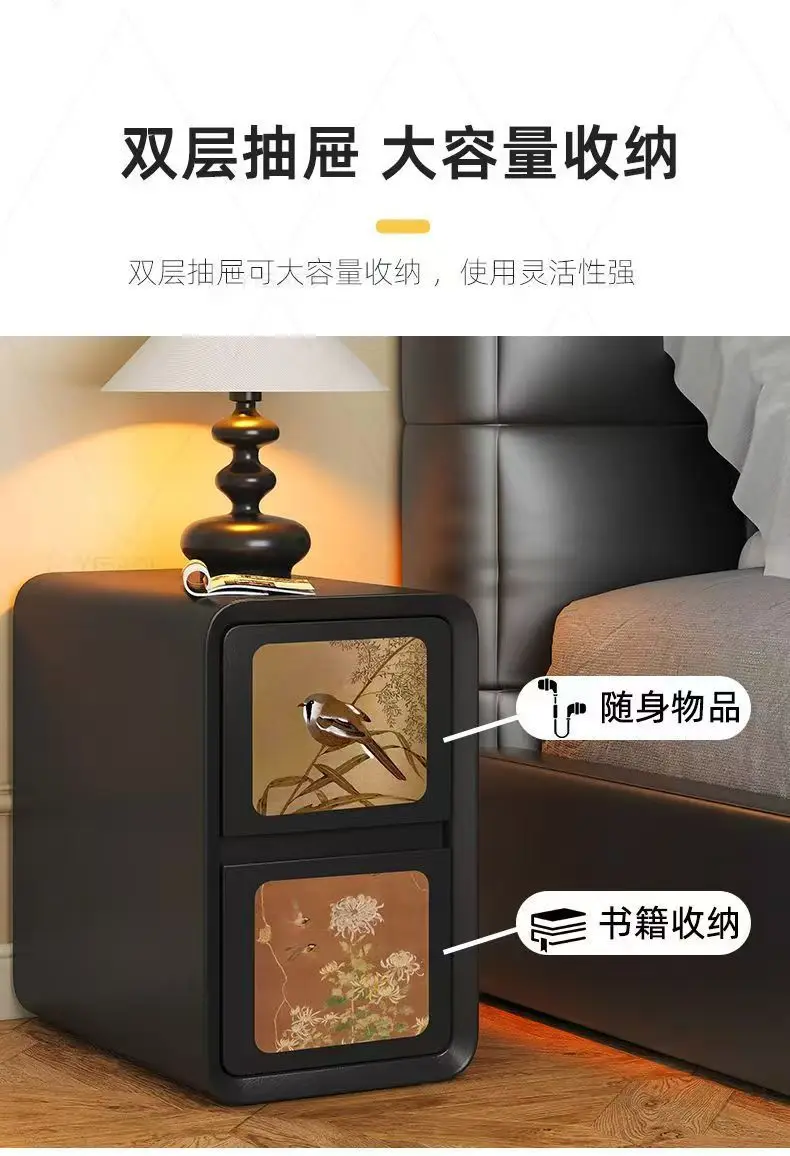 Medieval bedside table Solid wood household Chinese black bedside table