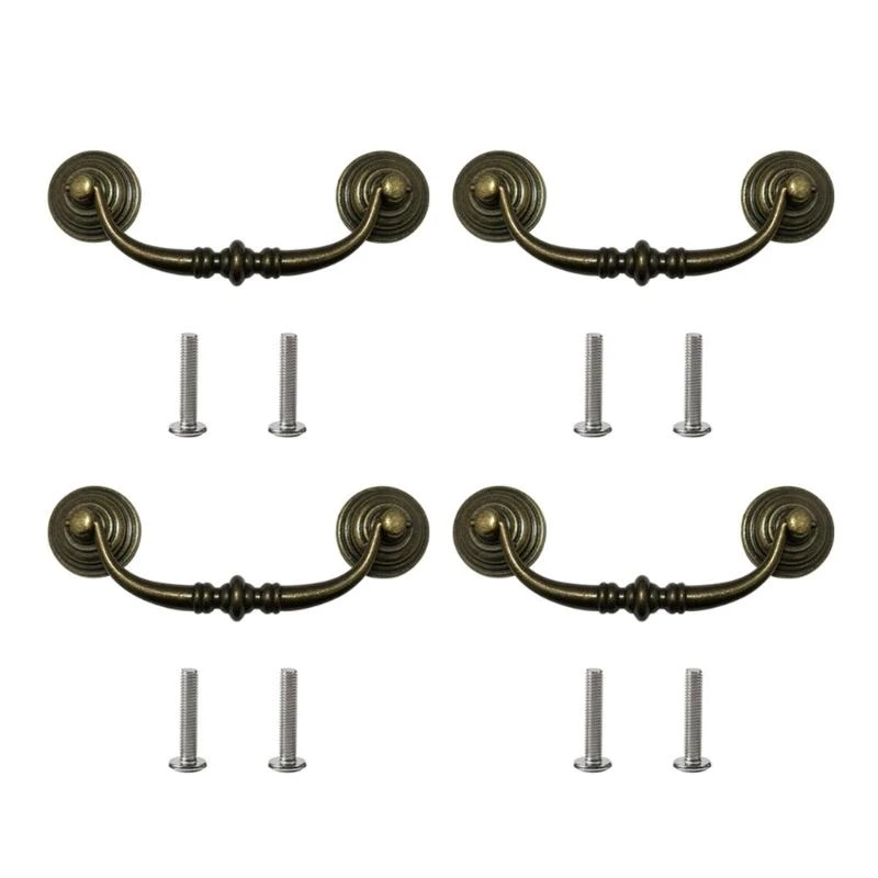 31GJ Set of 4 Practical Antique Bronze Drawer Handles Hole Center for Shabby Elegant Dressers and Kitchen Supplies Cabinets