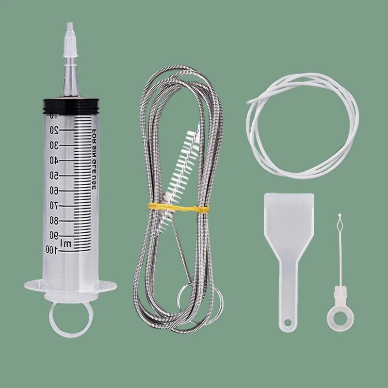 All-inclusive Cleaning Tools Set with Anti-Clog Feature - Brush, Hose, Syringe, Fridge Drain Hole Cleanser and More