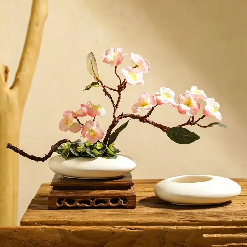 Chinese Style Ceramics Vase Flower Pot Black White Cobblestone Deformation Flower Arrangement Accessories Modern Home Decoration
