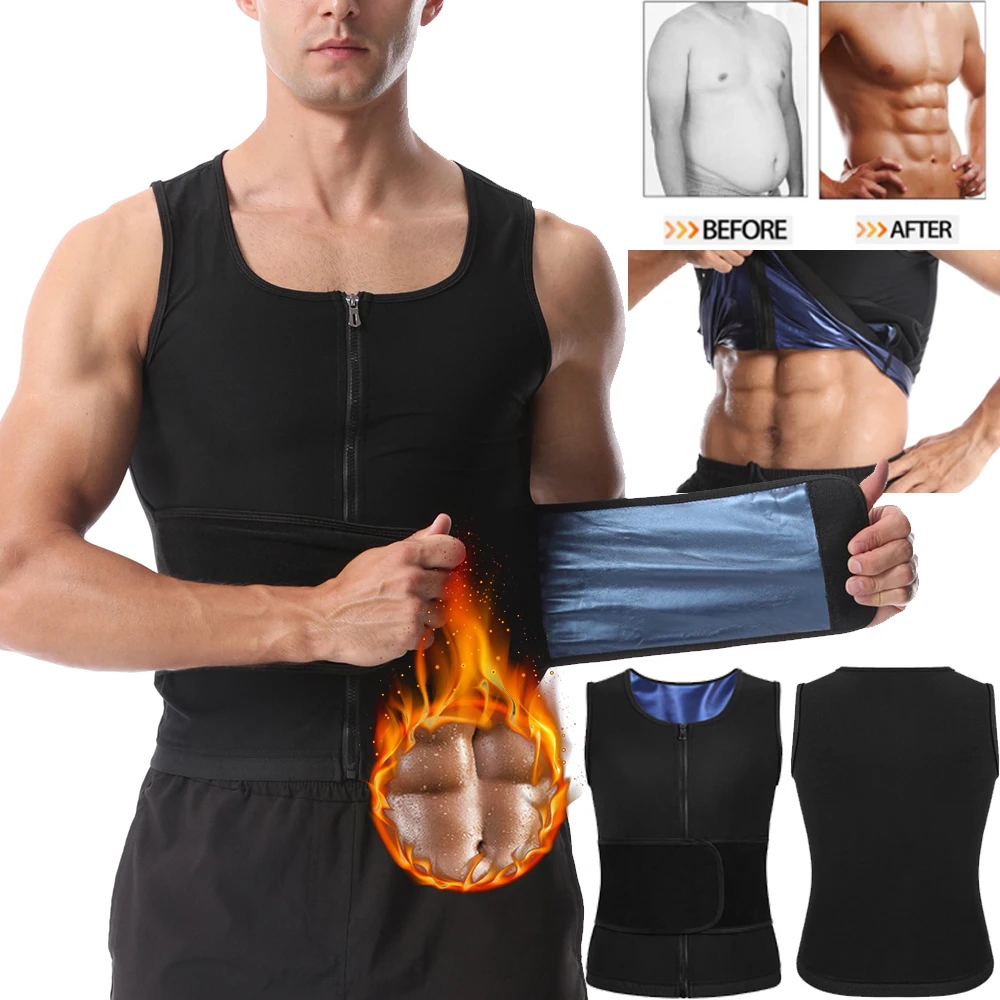 

2 in 1 Neoprene Sweat Vest for Men Waist Trainer Vest Adjustable Workout Body Shaper with Zipper for Sauna Suit Trimmer Belt New