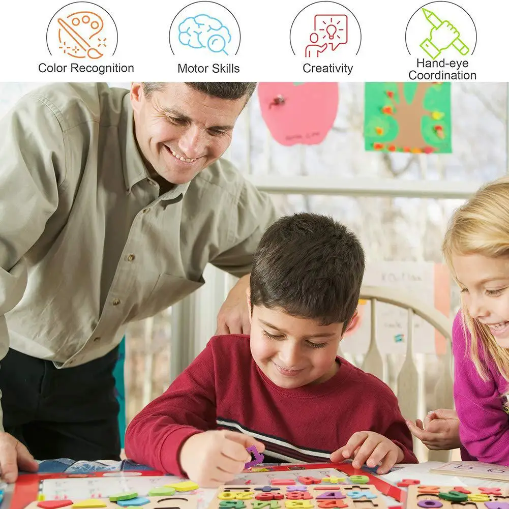 カラフルなアルファベット数字木製パズル子供向け知育マッチングゲーム幼児早期教育玩具