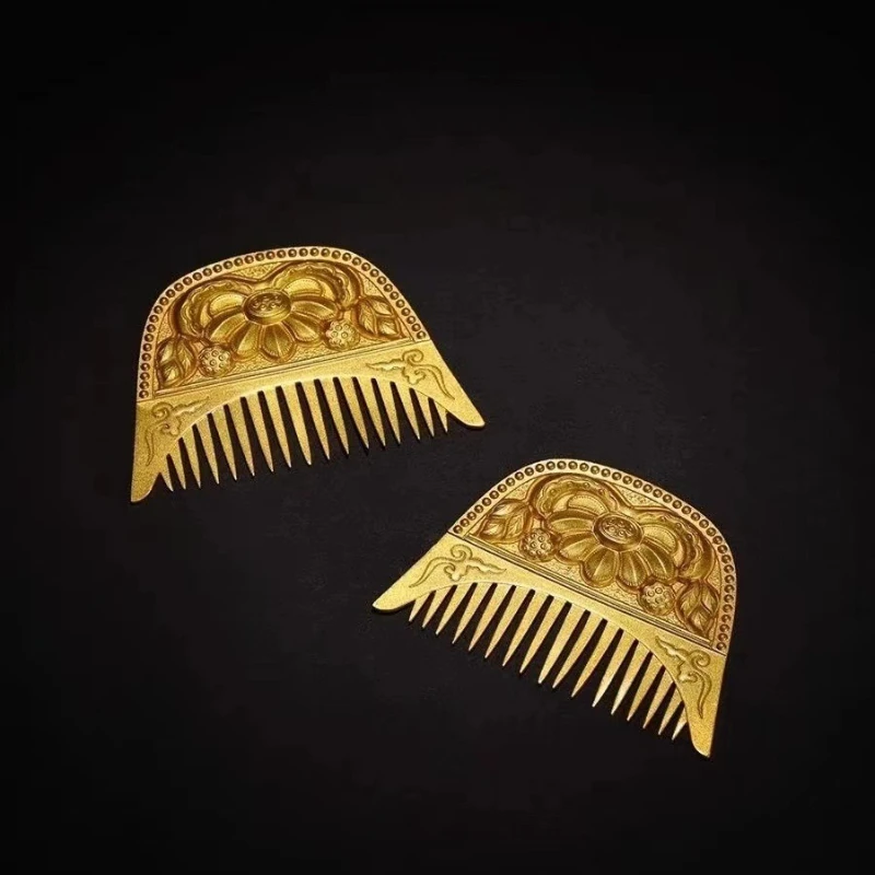 

Chinese Classical Style Brass Gold-plated Imitation Tang Dynasty Golden Lotus Flower Women's Hair Accessories Comb