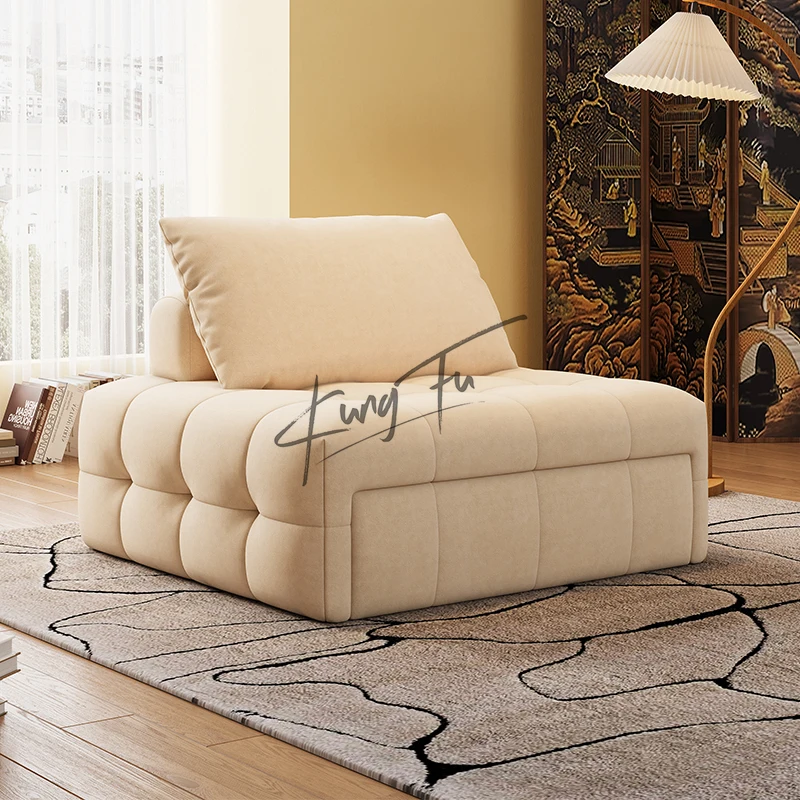 Cream Puff Style Fabric Sofa Single Multi-Functional Extra Long Sofa Bed