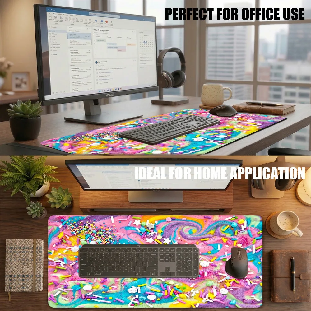 Dopamine color inkblot sugar needle glitter mouse pad - Dreamy macaron powder student desk decoration pad PC accessories