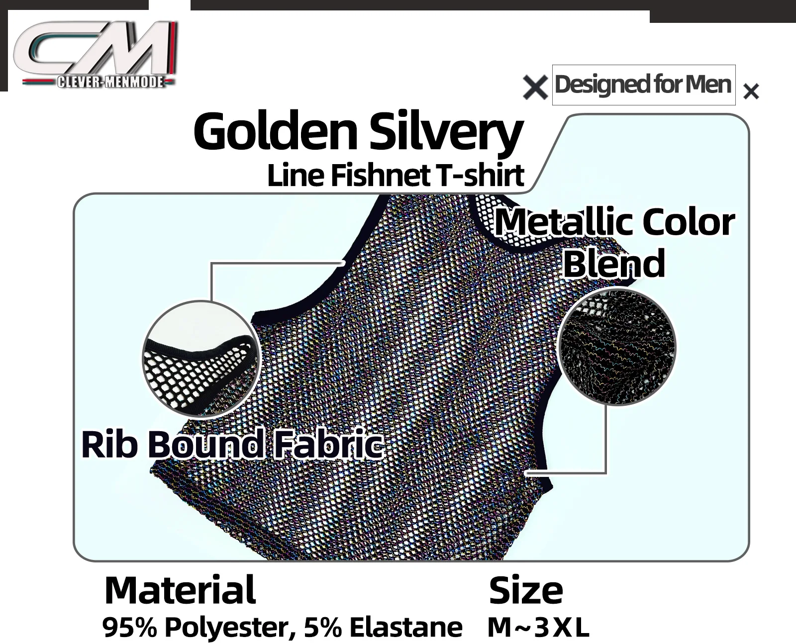 Metallisch glänzendes Tanktop für Herren, Netzstoff, ärmellos, Rundhalsausschnitt, Muskelweste, lässige Sommeroberteile, Streetwear, mit Ausschnitten, durchsichtig. – Detail 1
