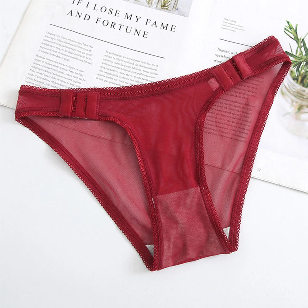 

Women Cotton Crotch Low-Rise Hook Style Adjustable Seamless Lace Briefs Underwear Intimates Mesh Panties