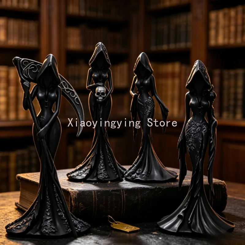 Winged Dark Hooded Female Reaper Figurine Resin Craft Sculpture Gothic Tabletop Decor Halloween Horror Fantasy Home Ornament