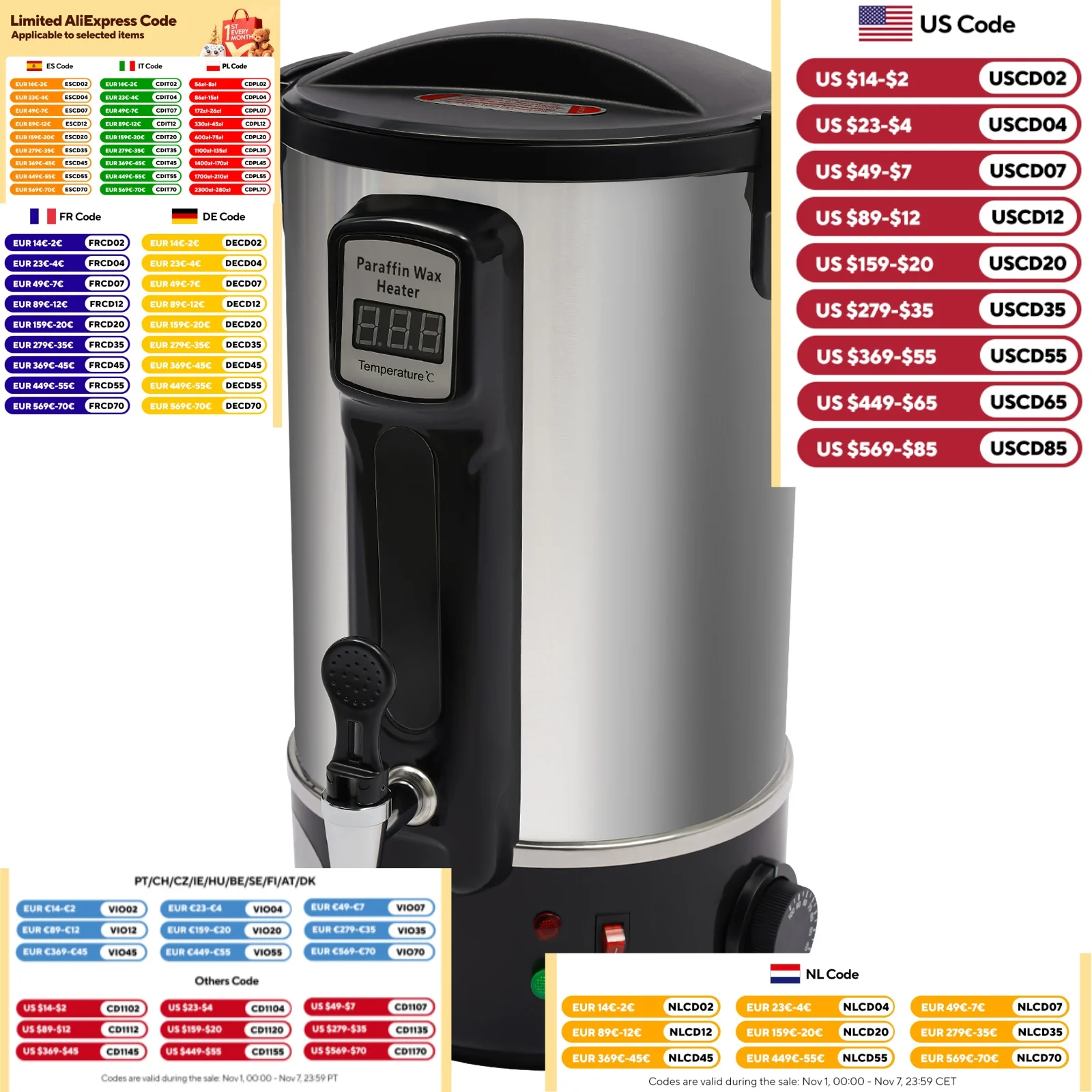 

1000W/1100W Large Wax Melting Pot Candle Making Wax Melter for Candle Making Kit with Spout 8L /12L