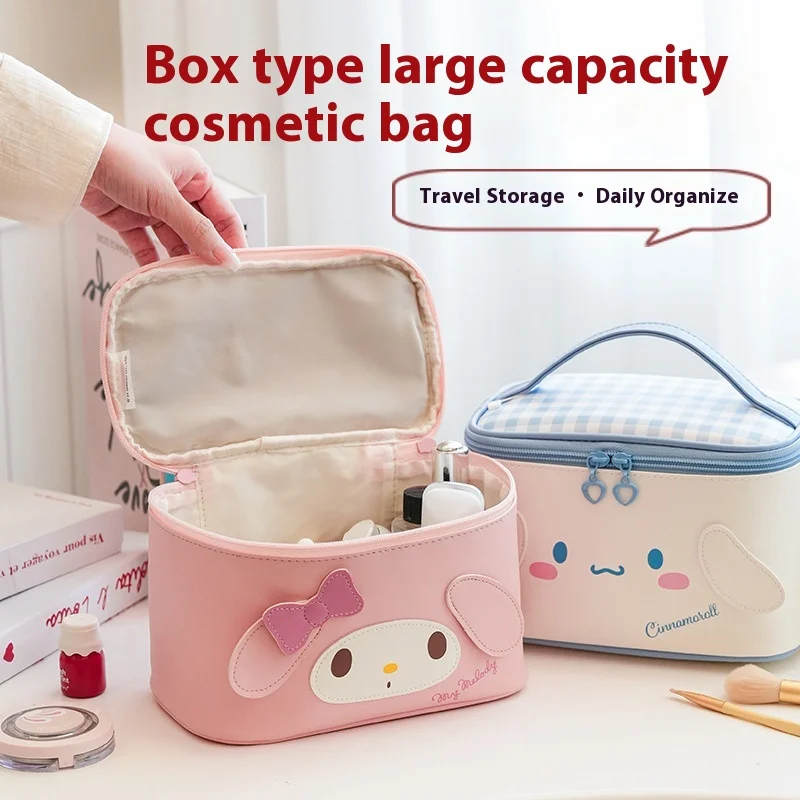 Sanrio Cosmetic Bag Cute Cinnamoroll  Kitty Kuromi Large-Capacity Portable Travel Storage Bags Hand-Held Cosmetic Bag