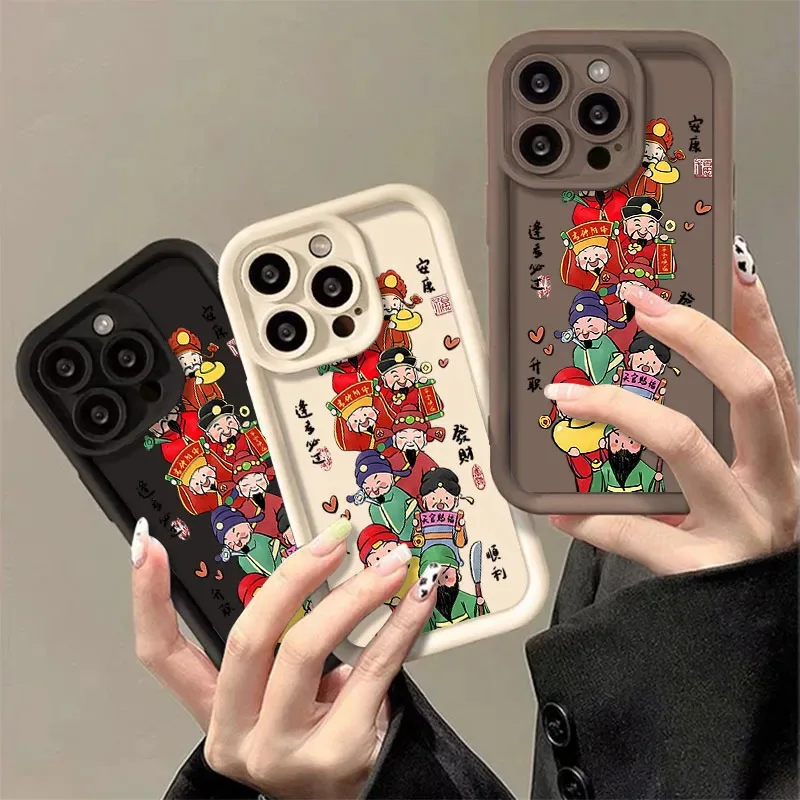 All Wrapped Cartoon God of Wealth Shockproof Phone Case For iPhone 15 Pro Max 14 Plus 13 12 11 XR X XS 8 7 Cover