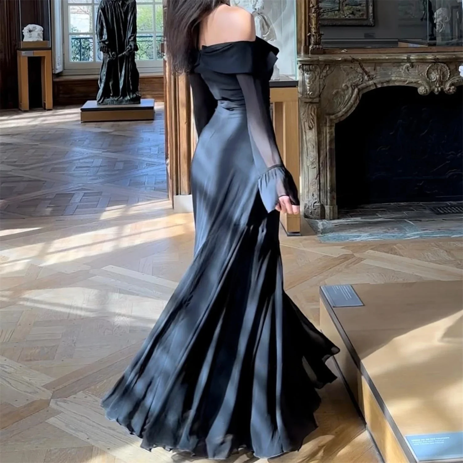Vestido negro de manga larga a medida para ocasiones, vestidos de noche Pastrol, Jersey Unisex, Retro, Dubai, Arabia Saudí, Israel, graduación personalizado