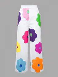 Uoozee-pantalones de pierna ancha con estampado Floral multicolor para mujer, pantalón pequeño e informal a la moda, primavera y verano, novedad de 2024