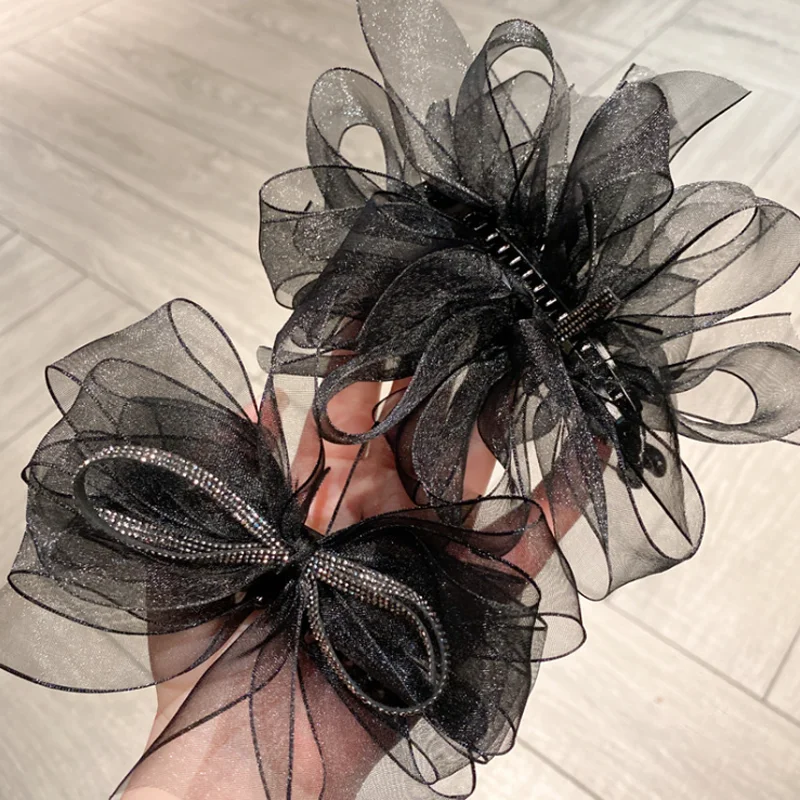 

Корейская плиссированная заколка-бант из органзы, супер-сказочная заколка-банан, заколка-краб, женские милые аксессуары для волос, украшение для волос