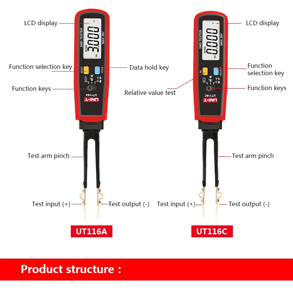 UNI-T For SMD Tester LED Diode Electronic Component Tester UT116A UT116C Digital Tweezers Resistance Capacitor Multimeter