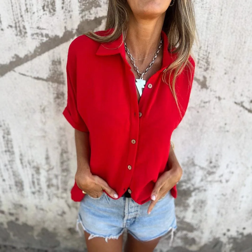 

Women's Casual Collared irt Spring Summer Top Button up Ladies Loose Fit ort Sve Faionable Independent Station