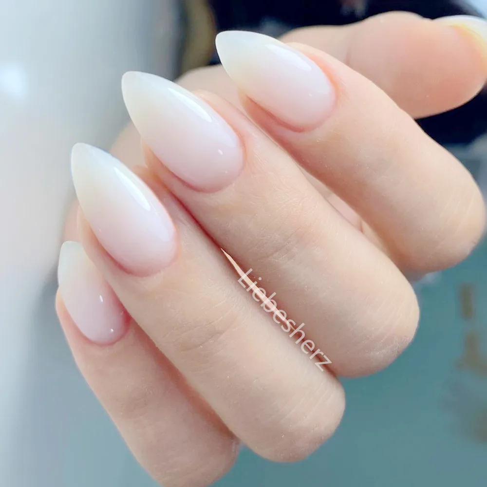 

24Pcs Shiny Natural Press On False Nails Short Stiletto Fake Nail With Glue DIY Artificial Finger Tip Manicure Tool