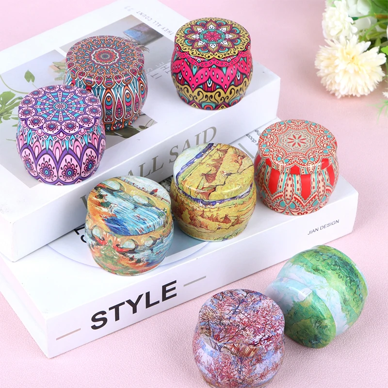 1PC Vintage Candle Tin Can Candy Cookie Storage Box Dry Spice Storage Jar Suitable DIY Candle Cosmetic Ointment Making Christmas