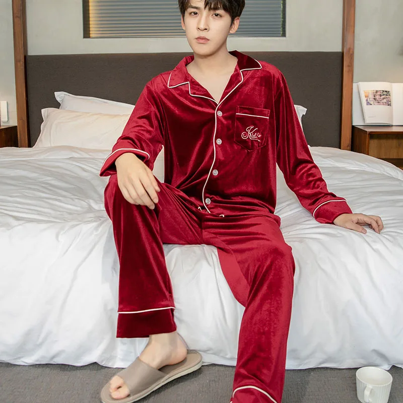 Autumn Winter Warm Velvet Couple Pajamas Women Velour Robe Sets Men Long Sleeve Shirt Pants Sexy Lovers Nightwear Sleepwear