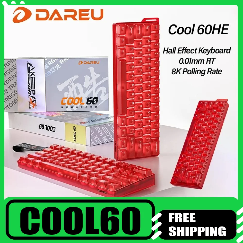

Dareu Cool60 Игровая клавиатура с эффектом Холла Магнитный переключатель DKS SOCD MT TGL Горячая замена Матовая отделка Колпачки клавиш 8K Скорость RT 0,01 мм