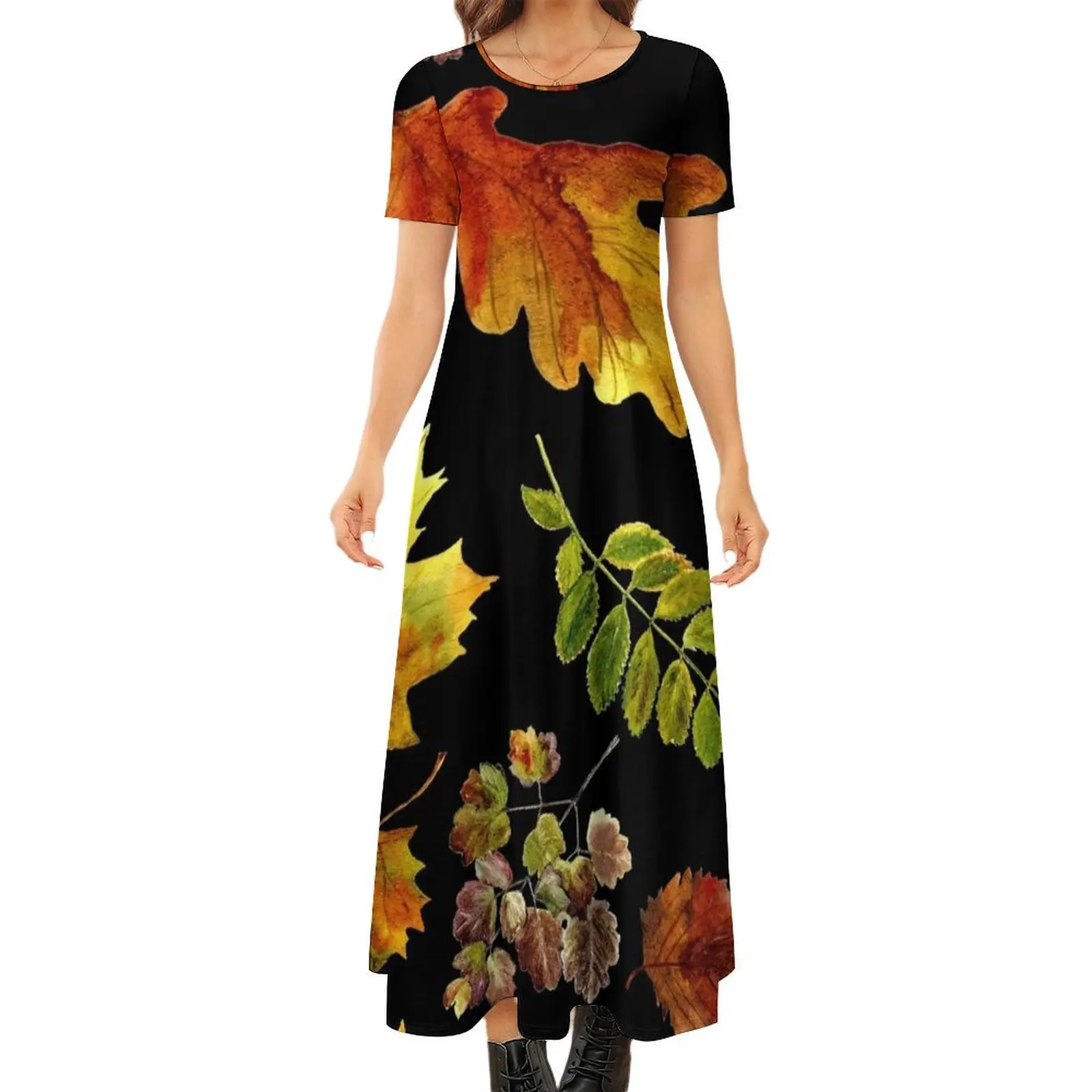 

Hello autumn fall leaves pattern Round Neck Short Sleeve Dress dresses for special events women"s evening dress 2024