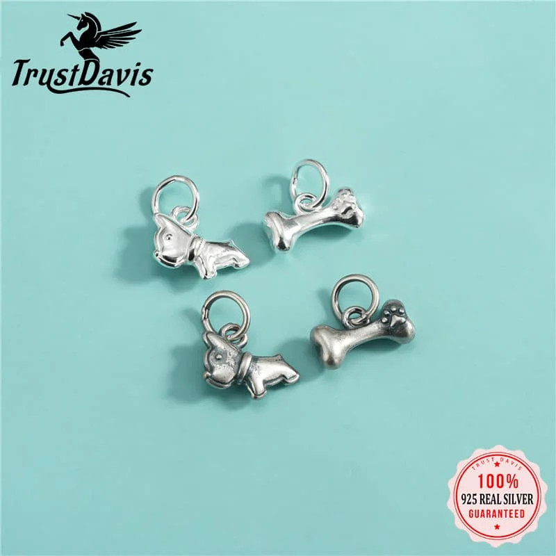 TrustDavis Real 925 Sterling Silver Vintage Animal Bone Charm Pendant Handmade DIY Bracelet Necklace Accessories Jewelry DZ1860