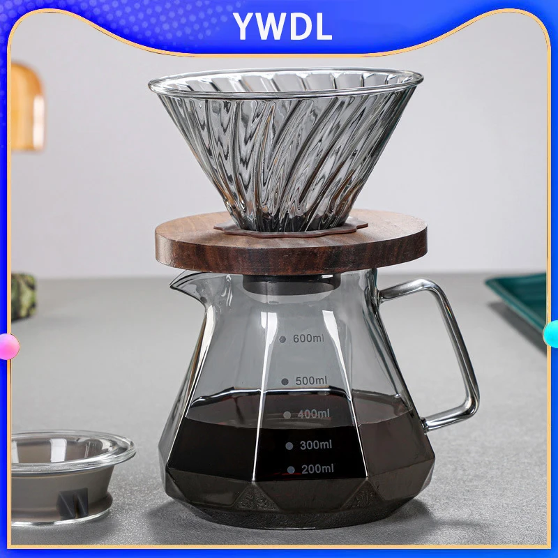 

YWDL 400/600ml Coffee Sharing Pot with Dripper High Borosilicate Glass Coffee Pot Hand Drip Sharing Pot Filter Funnel Portable