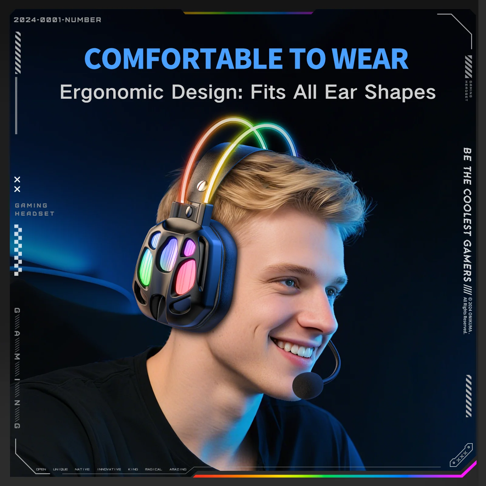 ONIKUMA X89 سماعة الألعاب مع ميكروفون قابل للانحناء RGB تصميم الضوء للكمبيوتر/MAC/PS4/PS5 سماعات الألعاب السلكية ملحقات الألعاب #6