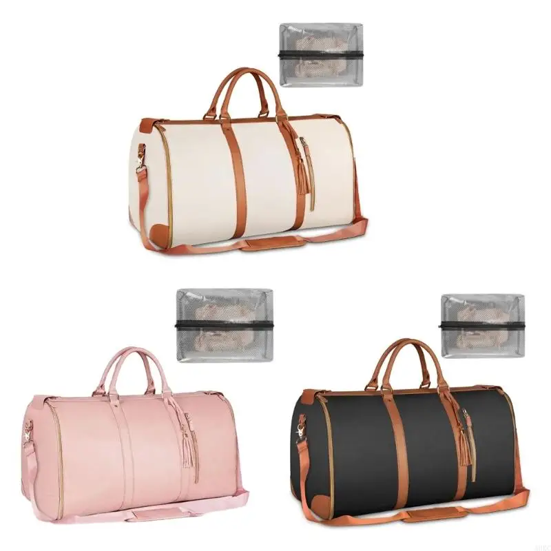 

A0KC Garment Bag with Shoulder Strap PU Folding Suit Bag for Man Women Travel Bag Suitcase Waterproof Luggage Bag Organizers