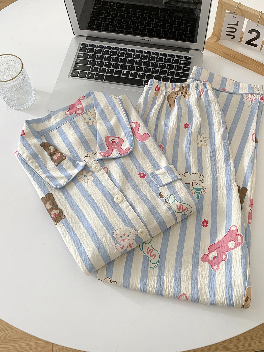 Pink bear stripes - women's