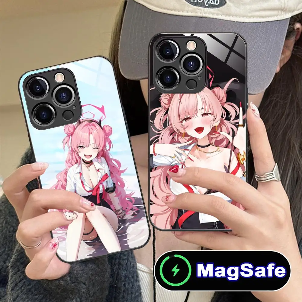 

Blue Archive Yozakura Kirara Phone Case for iPhone 16 15 14 13 12 11 Pro Max Plus Mini MagSafe Glass Colour Protective Luxury